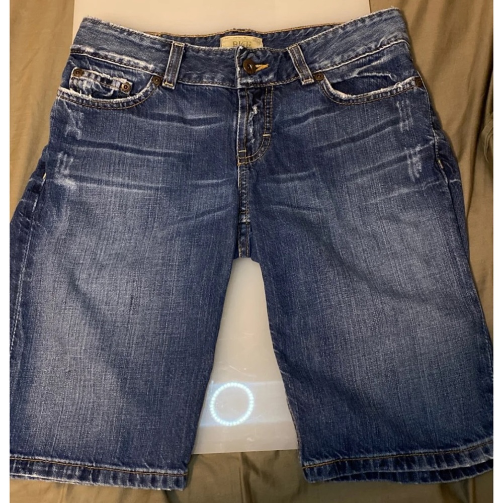 Bke buckle Bermuda denim jean shorts distressed pockets